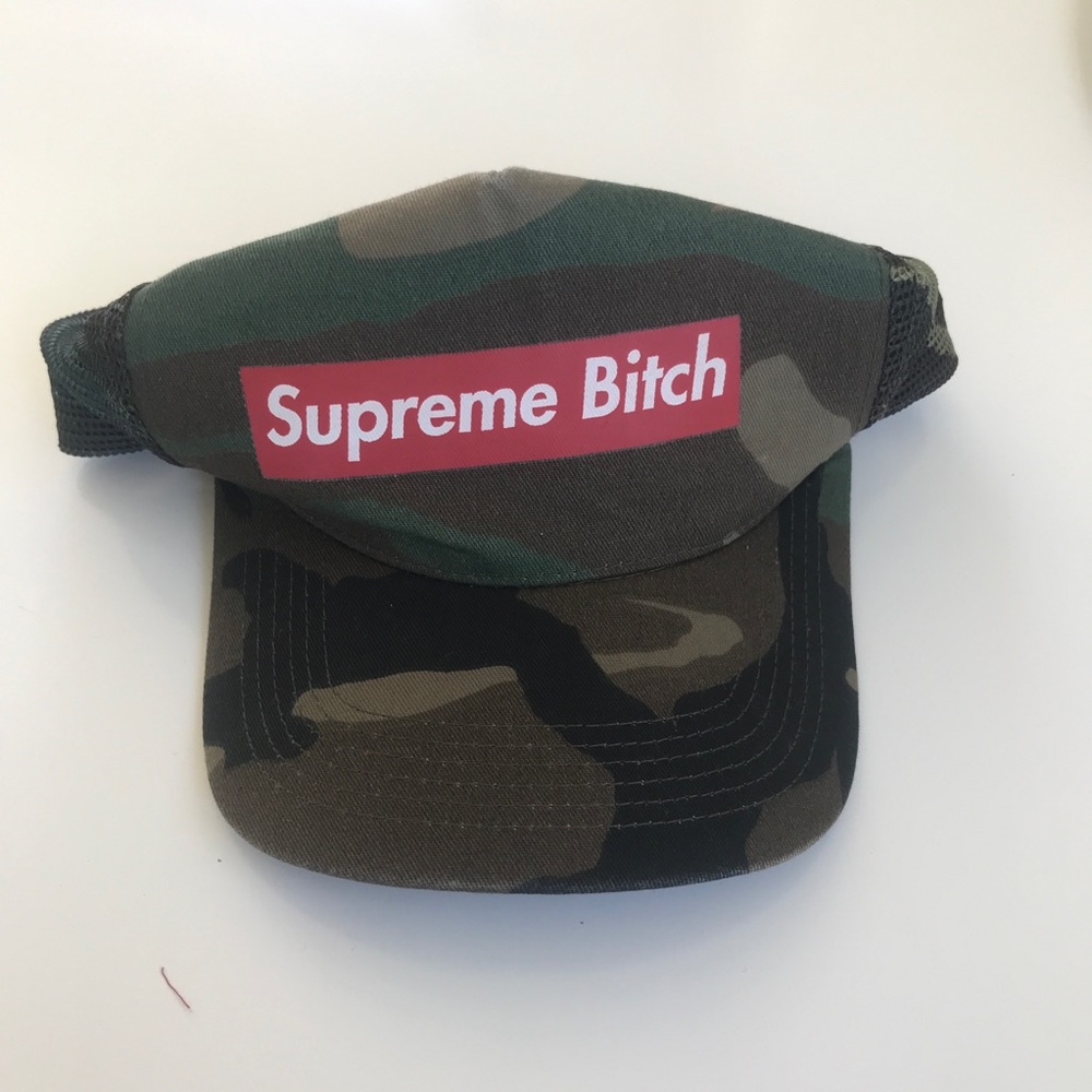 Married to the mob Supreme bitch camo trucker hat